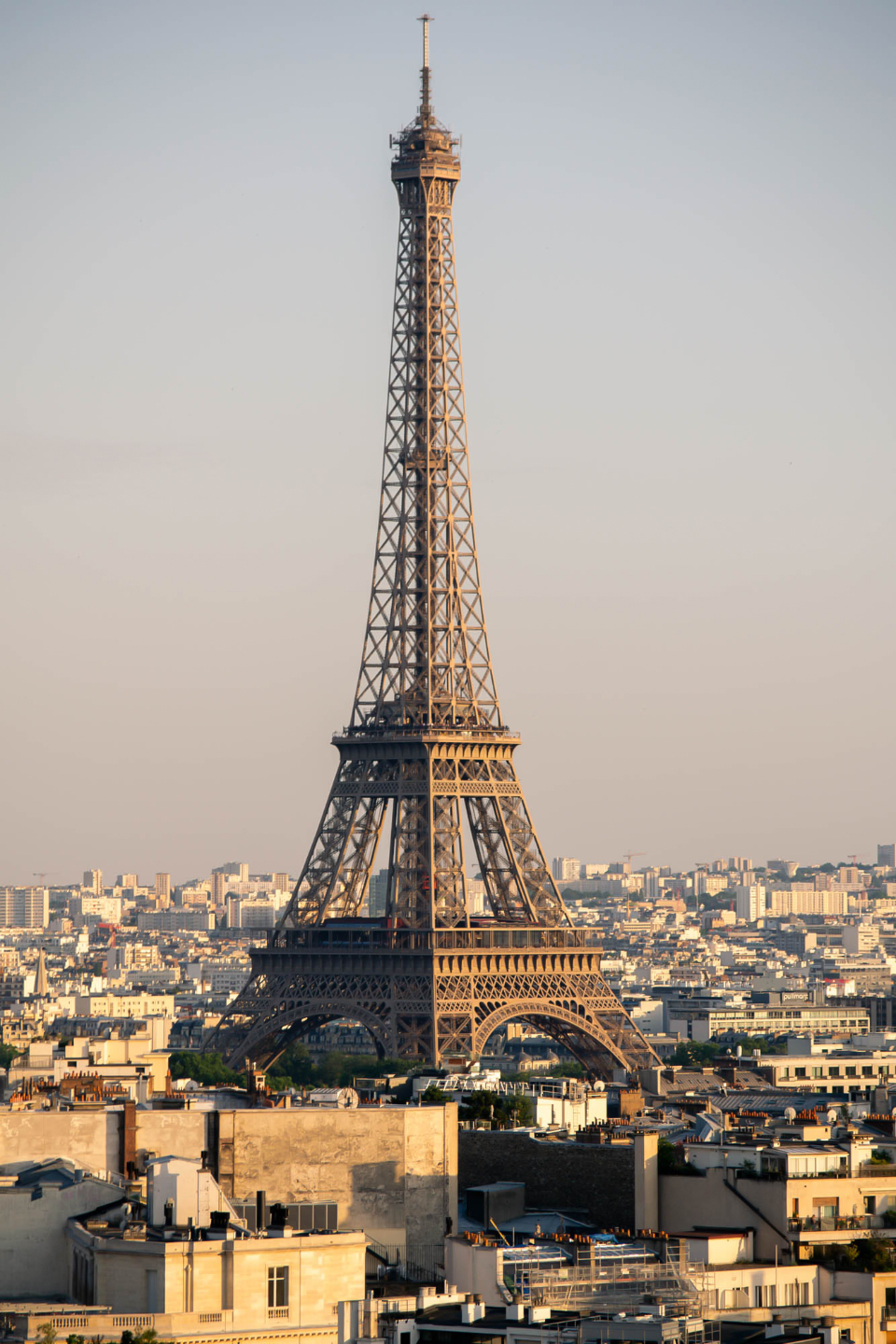 Torre Eiffel sobre los tejados de París a la luz dorada del atardecer